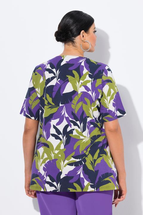 Immagine prodotto Ulla Popken T-shirt dal taglio svasato con foglie, scollo a cuore e mezze maniche (46, 48)