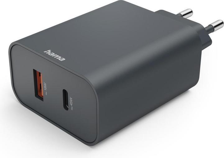 Hama Schnellladegerät, USB-C, USB-A, Power Delivery (PD), 45 W, Anthrazit (45 W, 2 Ports)