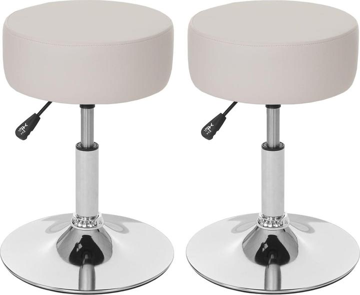 Produktbild Swisshandel24 2x Hocker, Sitzhocker Schminkhocker, höhenverstellbar Ø 35cm Kunstleder, creme