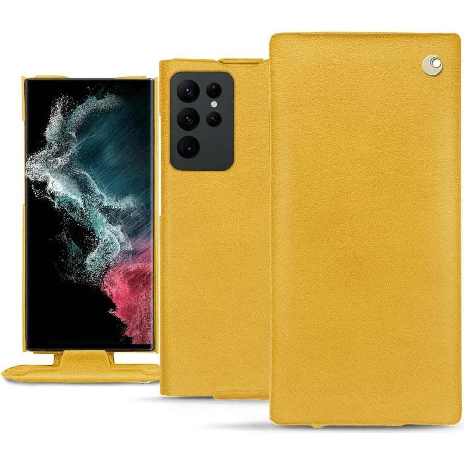 Noreve Lederschutzhülle vertikal (Samsung Galaxy S22 Ultra), Smartphone Hülle, Gelb