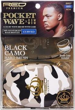 Actual product image RED by Kiss Premium Pocket Wave X Bow Wow Curved Palm Boar Brush with Case Hard Bristles Black Camo