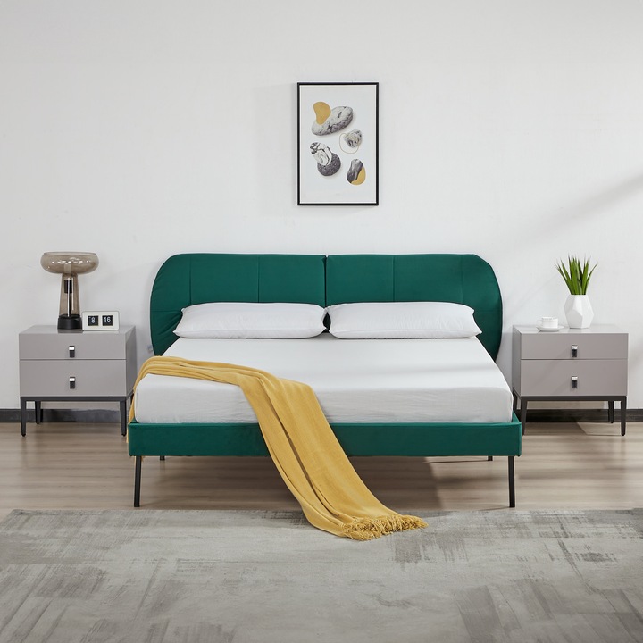 Immagine prodotto En.Casa Letto imbottito Porvoo in velluto 140x200 cm verde scuro (140 x 200 cm)