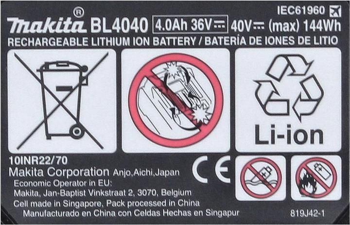 Image du produit Makita 2x BL 4040 Kit de batteries 40 V max.4,0 Ah XGT Li-Ion (2x 191B26-6) Classe de protection IP6 (40 V)