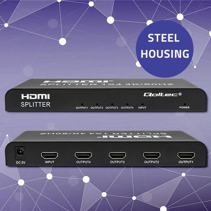 Actual product image Qoltec 51799 Active HDMI splitter 4 x HDMI 4K x 2K | 6 Gbit/s | 60Hz