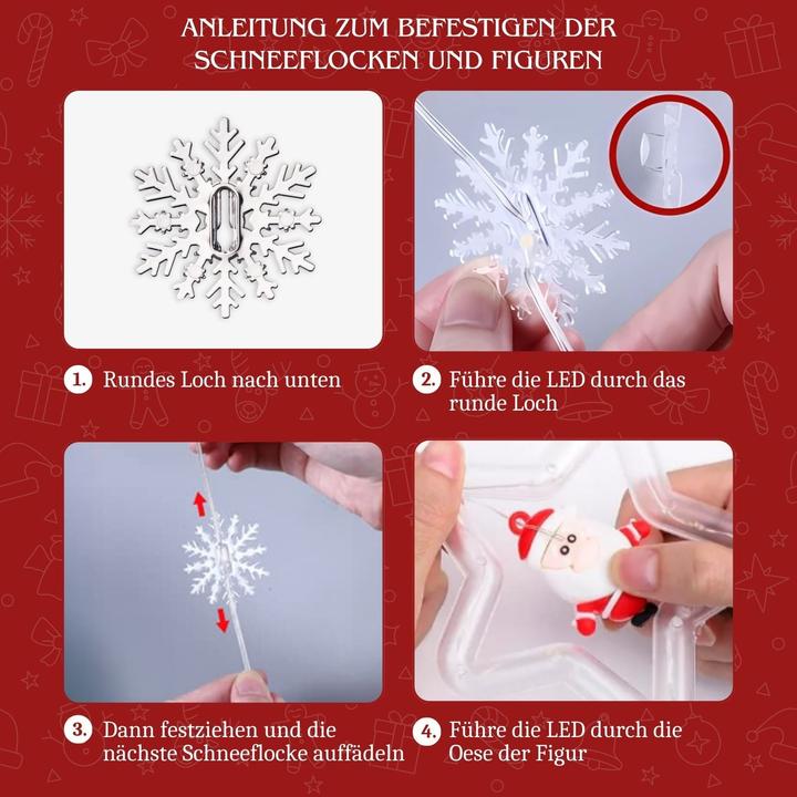 Produktbild Hermex LED Weihnachtslichterkette 3m Sternen-Lichtervorhang mit Schneeflocken (3 m)