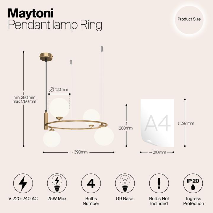 Produktbild Maytoni Ring Pendelleuchte, Hängeleuchte 4x G9 Messing (G9)
