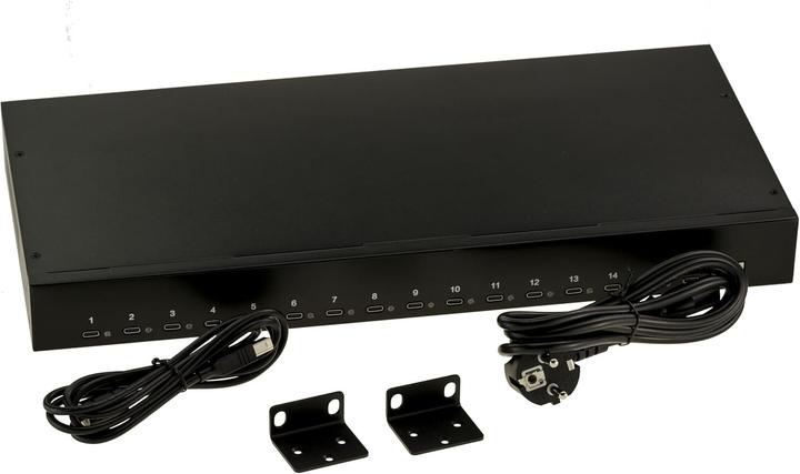 Actual product image Kalea-informatique Industrial Rack-Mount 16-Port USB-C Charging Station, 200W Max Power, 5V 2.1A per Port (200 W, 16 ports)