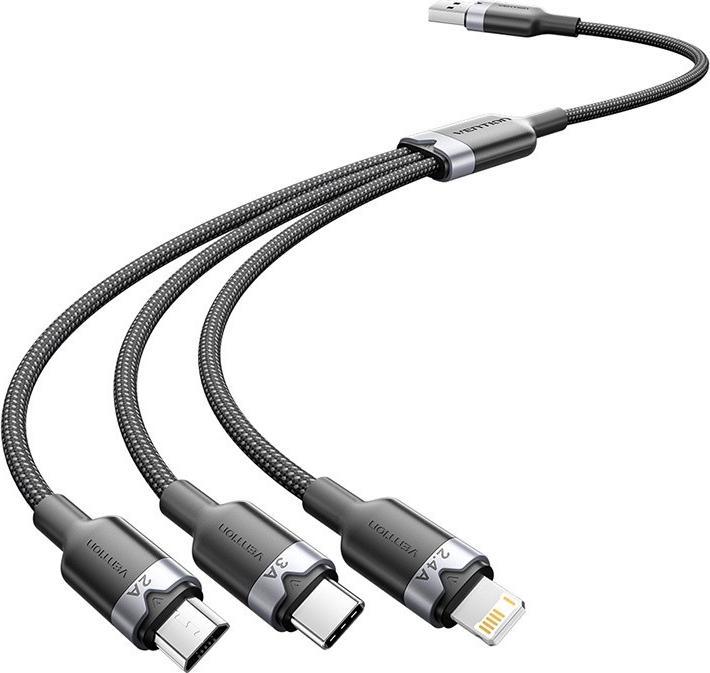 Image du produit Vention USB 2.0 A Male to 3-in-1 USB-C & Lightning & Micro-B Male 3A CTPBG 1.5m (1.50 m, USB 2.0, 60 W)