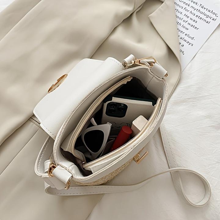 Actual product image Only-Bags.Store schicke Strandtasche aus gewebtem Stroh mit sicherem Verschluss - Alltagstasche, vielseitig