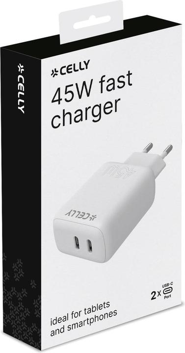 Actual product image Celly Travel Charger 2 Usb-C (45 W, 2 ports)
