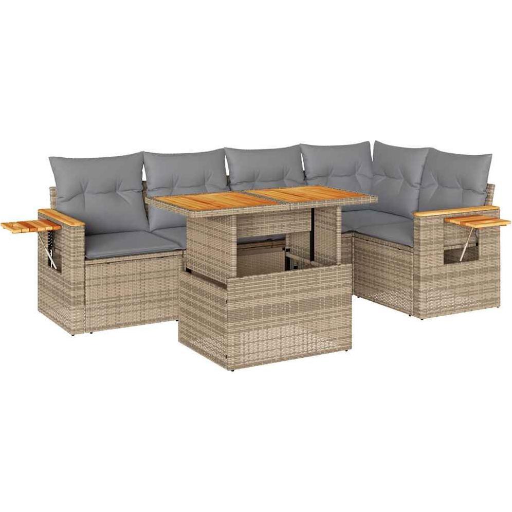VidaXL, Gartenlounge, 5-tlg. Garten-Sofagarnitur mit Kissen Beige Poly Rattan Akazie