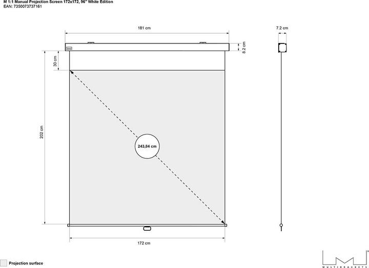 Actual product image Multibrackets M Manual Projection Scre (96.06", 1:1)