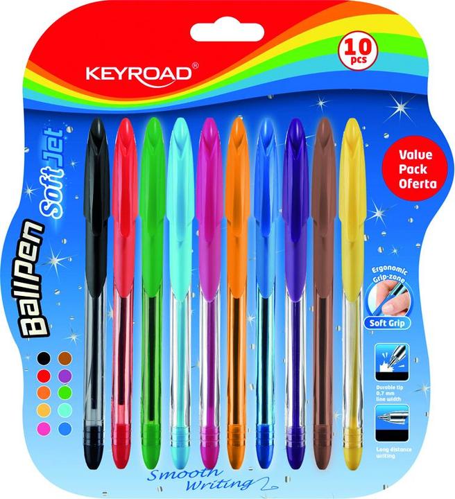 Image du produit Keyroad Stylo à bille classique soft jet, 0,7 mm, 10 pcs, blister, mélange de couleurs (Multicolore, 10x)