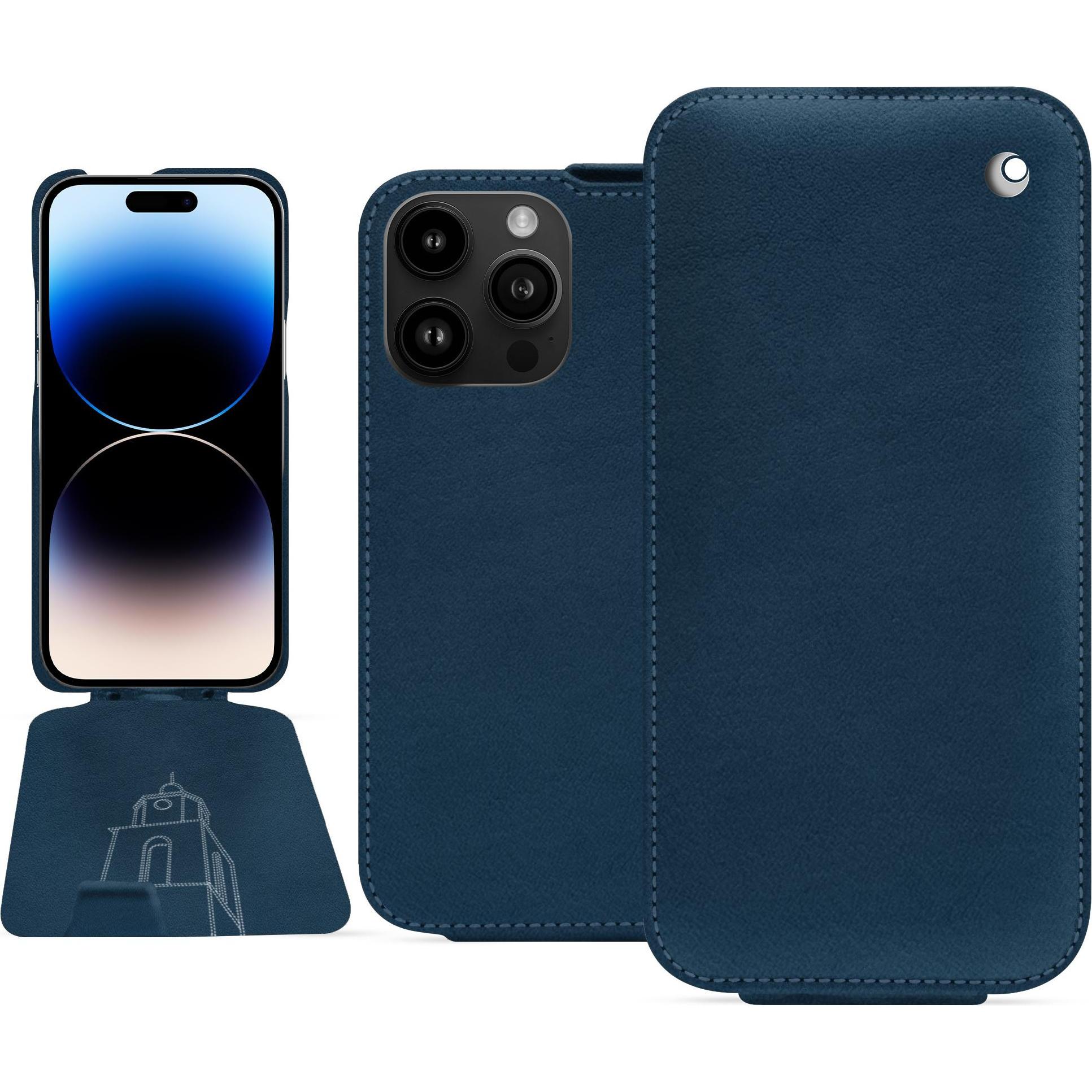 Noreve Lederschutzhülle vertikal (Apple iPhone 15 Pro Max), Smartphone Hülle, Blau