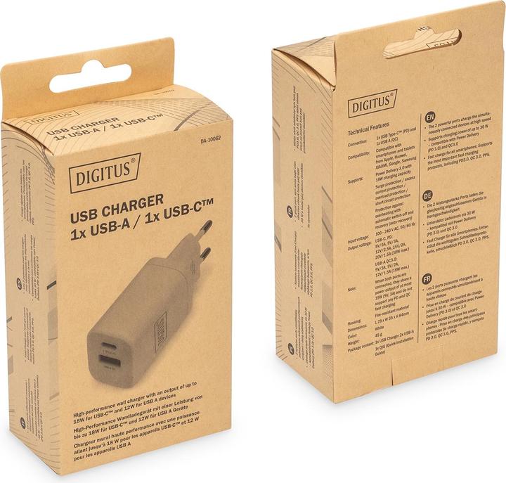 Image du produit Digitus Chargeur USB, 1 x USB A / 1 x USB-C, 30W (30 W)
