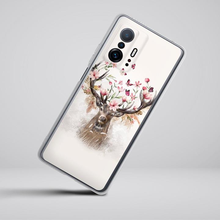 Produktbild DeinDesign Silikon Hülle für Xiaomi 11T 5G Handyhülle Case Smartphone Schutzhülle Blumen Hirsch Tiere (Xiaomi Mi 11T 5G)