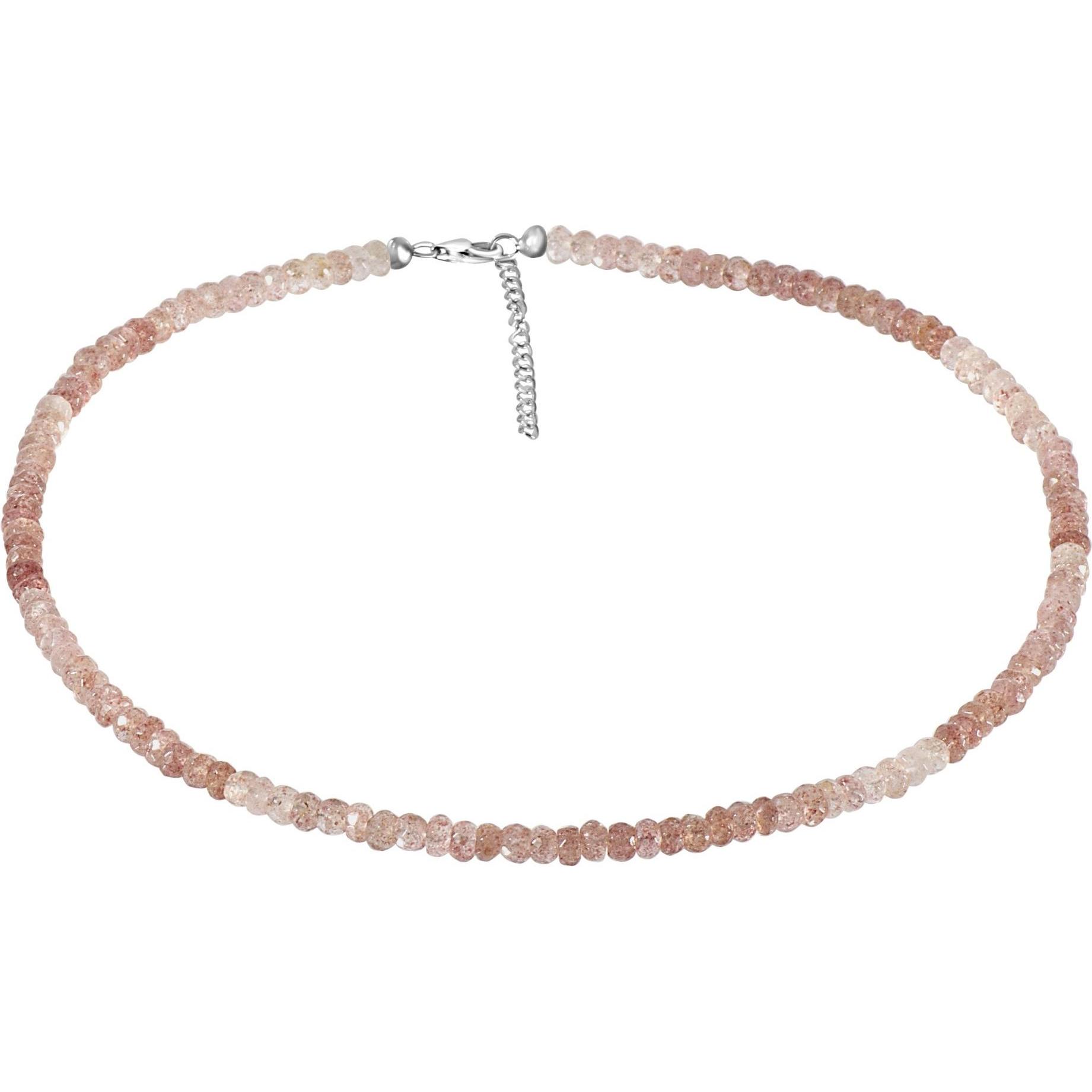 Xen, Halsschmuck, Strawberry Quarz - Collier 5,5 mm facettiert 43 + 5 cm 925 Silber, (925 Sterling Silber, 43 cm)