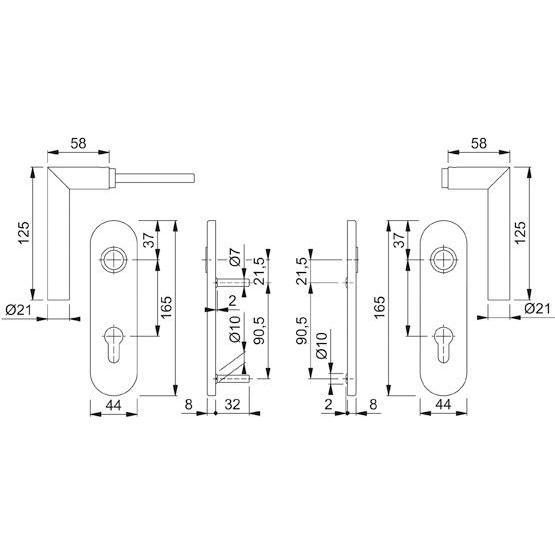 Thumbnail - Hoppe, Türgriff + Fenstergriff, Kurzschildgarnitur Amsterdam E1400Z/353K Edelstahl F69 SK/OL abgerundet Drückergarnitur ...
