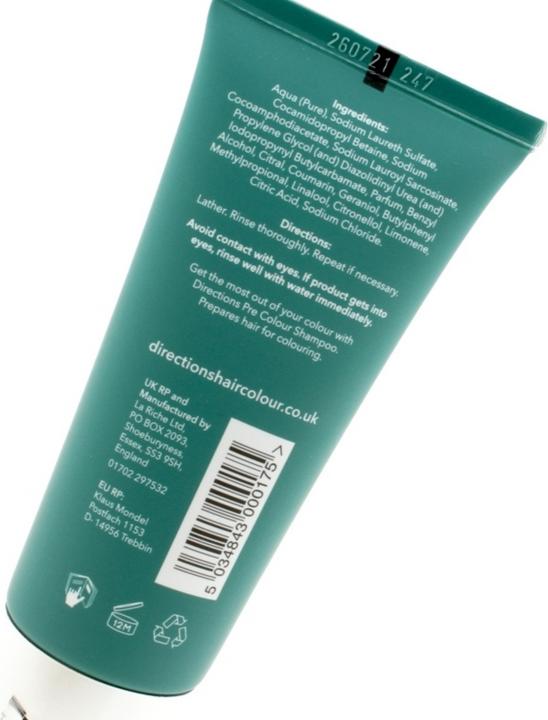 Nutritional values and ingredients Directions Pre Colour Shampoo (250 ml)