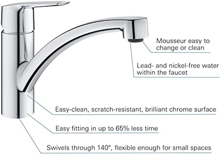 Produktbild Grohe Start QuickFix Küchenarmatur, flacher Auslauf, schwenkbar, chrom