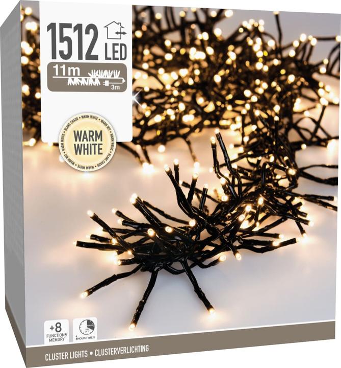 Productafbeelding Koopman LED-Clusterlichterkette Büschel warmweiss, 1512 LEDs, sw Kabel, Innen/Aussen, 14m (14 m)