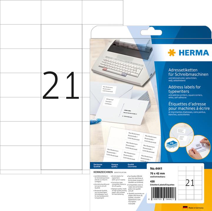 Image du produit HERMA Étiquettes d'adresse pour machines à écrire A4
