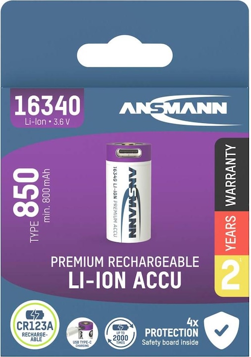 Actual product image Ansmann 16340 Li-Ion battery (1 pcs., 16340, 850 mAh)