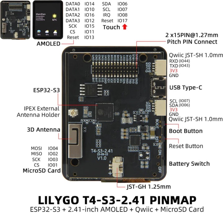 Produktbild Lilygo T4-S3 ESP32-S3 mit 3.5Inch Touchdisplay