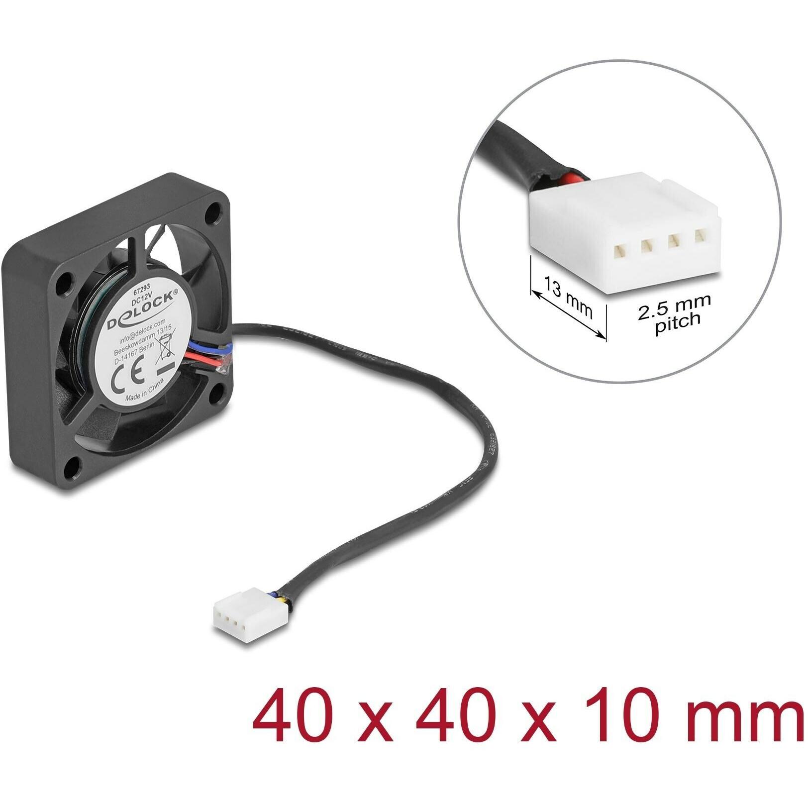 Delock Axiallüfter 12 V DC, 40 x 40 x 10 mm schwarz (40 mm, 1 x), Ventola PC, Nero
