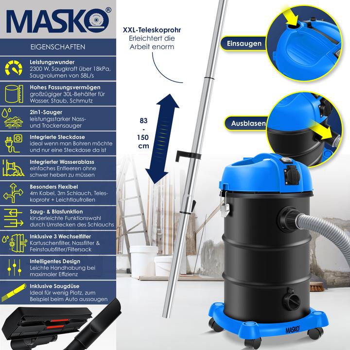 Actual product image Masko 6IN1 Industrial Vacuum Cleaner, Blue (Wet dry vacuum cleaner)
