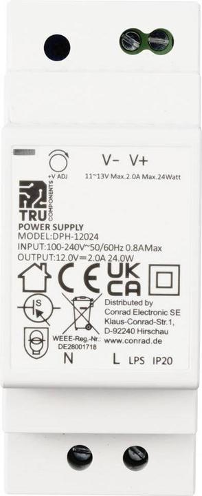 Image du produit Tru Components DPH-12024 Hutschienen-Netzteil (DIN-Rail) 12 V/DC 2 A 24 W Anzah