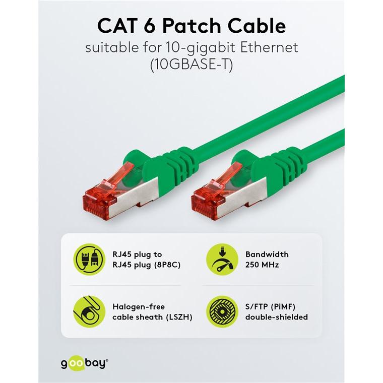 Thumbnail - Goobay CAT 6 Patchkabel, S/FTP (PiMF), Grün, 1 m (S/FTP, CAT6, 1 m), Netzwerkkabel