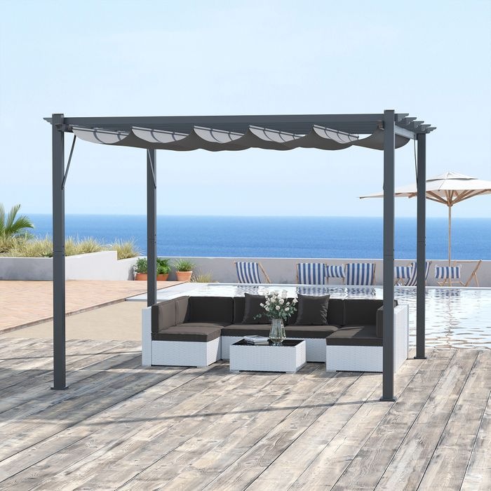 Immagine prodotto Swisshandel24 Padiglione a pergola con tetto scorrevole in alluminio grigio antracite+grigio scuro 3x3x2,23 m (300 cm, 300 cm)