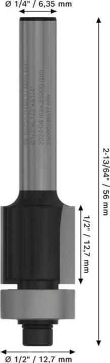 Produktbild Bosch Professional Zubehör Laminat-Bündigfräser, 1/4-Zoll, D1 12,7 mm, L 12,7 mm, G 56 mm
