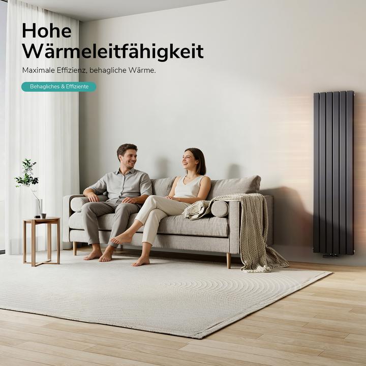 Produktbild Emke Heizkörper, Flachheizkörper mit Zentralanschluss, Anthrazit 180x46cm 1670W Doppellagig (1670 W)