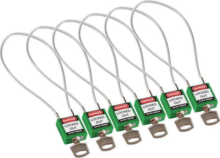 Brady Lucchetto di sicurezza compatto in nylon con supporto per cavo, verde, lunghezza cavo 400 mm