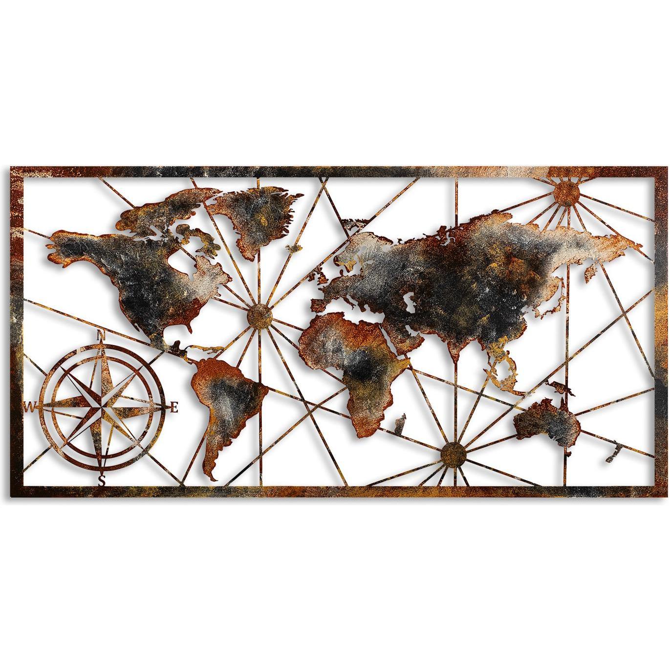 Wallxpert, Wanddeko, Metal World Map (120 x 60 cm)