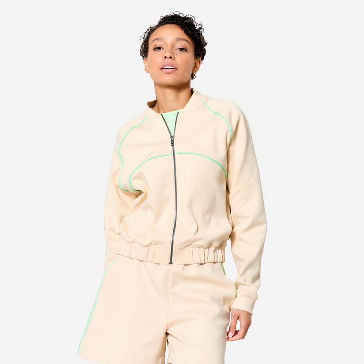 Produktbild Domyos Bomberjacke mit Reissverschluss Damen beige mit grün (M)