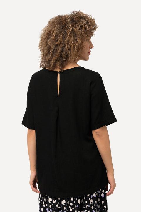 Actual product image Ulla Popken Draped Linen Blend Short Sleeve Blouse (50, 52)