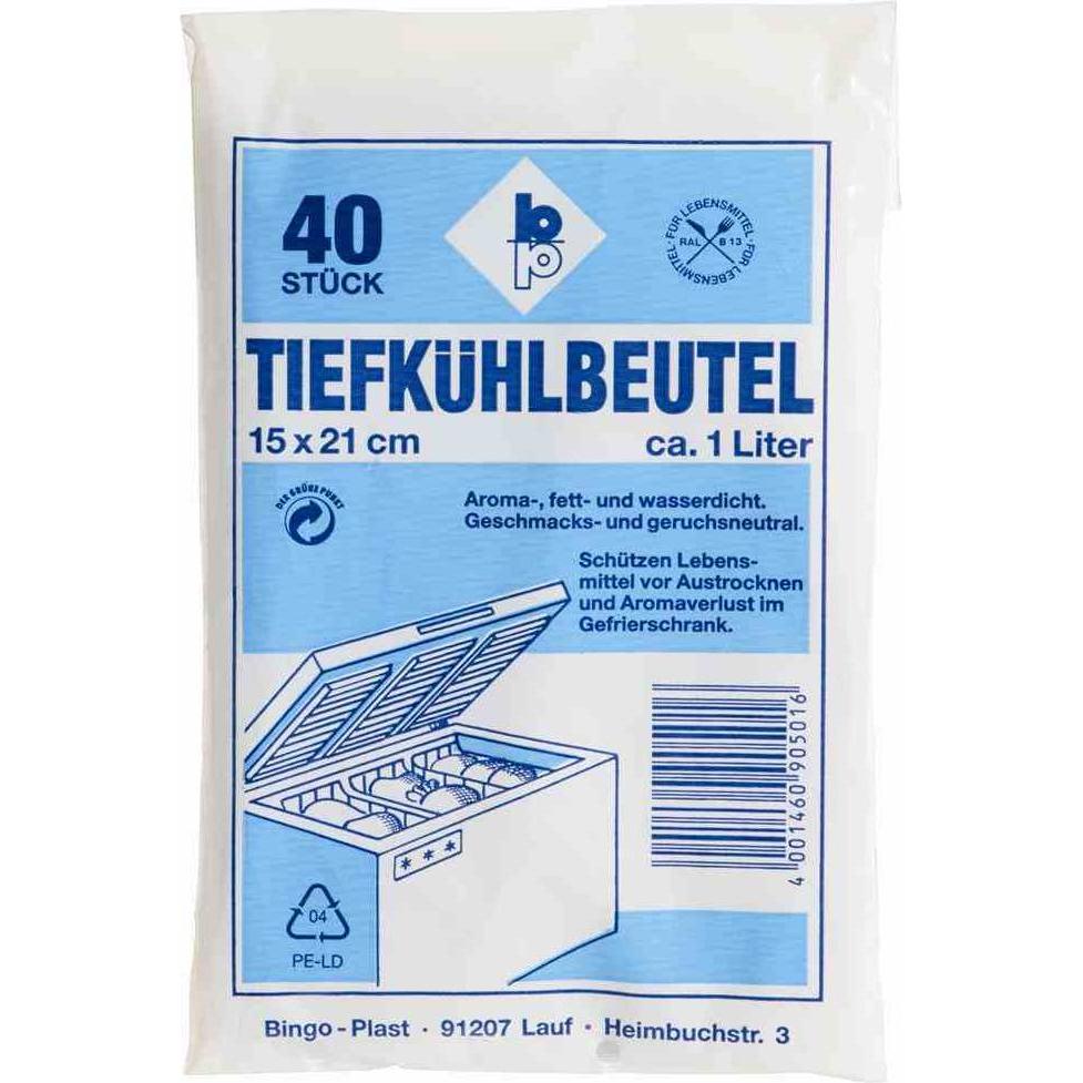 Bingo Plast Tiefkuehlbeutel (Fuer Kuehlschrank und Gefriertruhe * L x B: 15 x 21 cm, 1 Liter, 40 S, Lebensmittelverpacku...