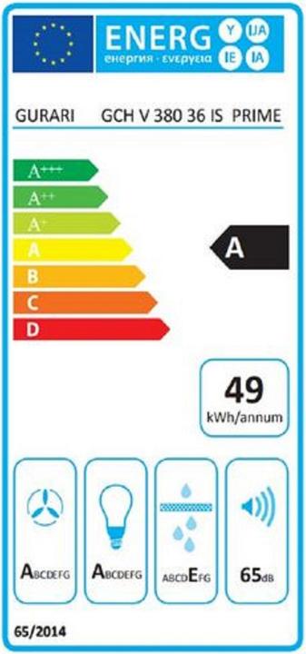 Label énergétique Gurari GCH V 380 36 IS PRIME (Hotte murale)