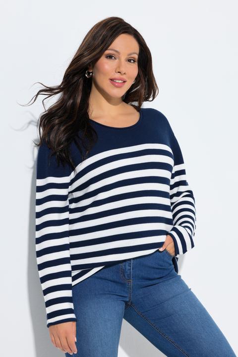 Produktbild Ulla Popken Pullover, Bretonstreifen, Rundhals, Langarm, Rollkanten (58, 60)