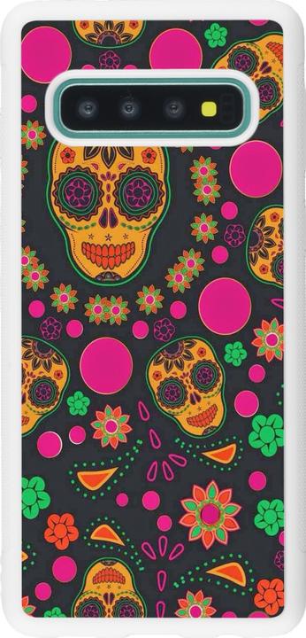 Produktbild PhoneLook Hülle Silikon weiss Halloween 22 colorful mexican skulls (Samsung Galaxy S10)