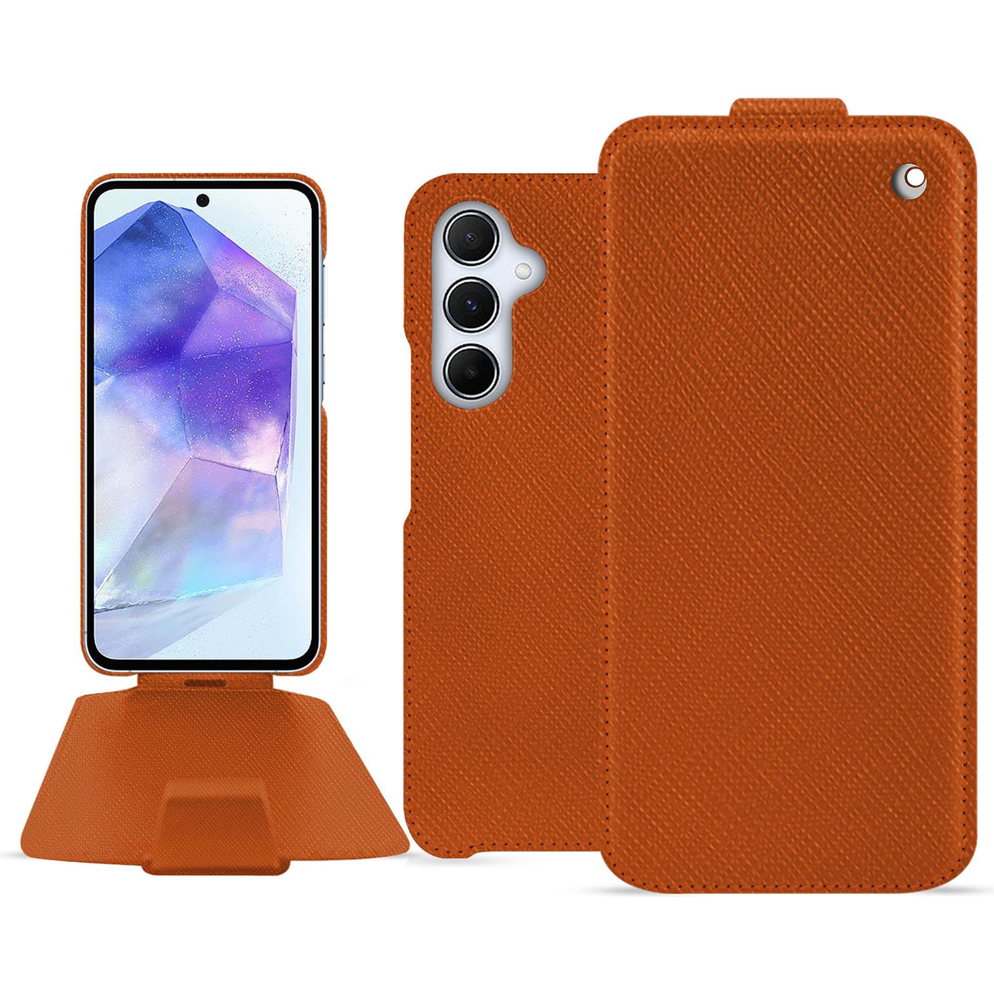 Noreve Lederschutzhülle vertikal (Samsung Galaxy A55), Smartphone Hülle, Orange