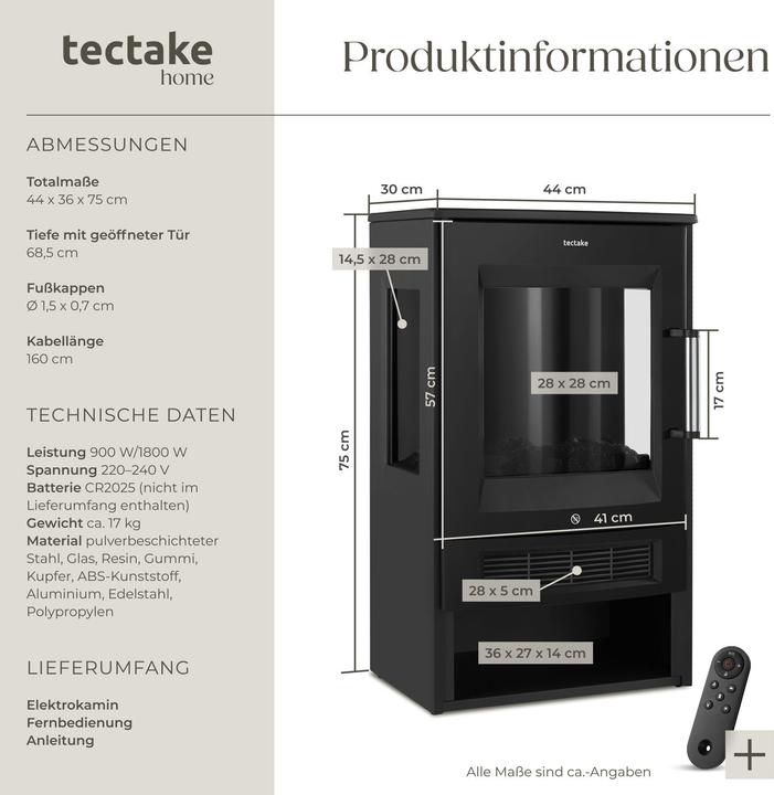 Produktbild tectake Elektrokamin Aidan, 2 Heizstufen, Flammeneffekt, Wifi App