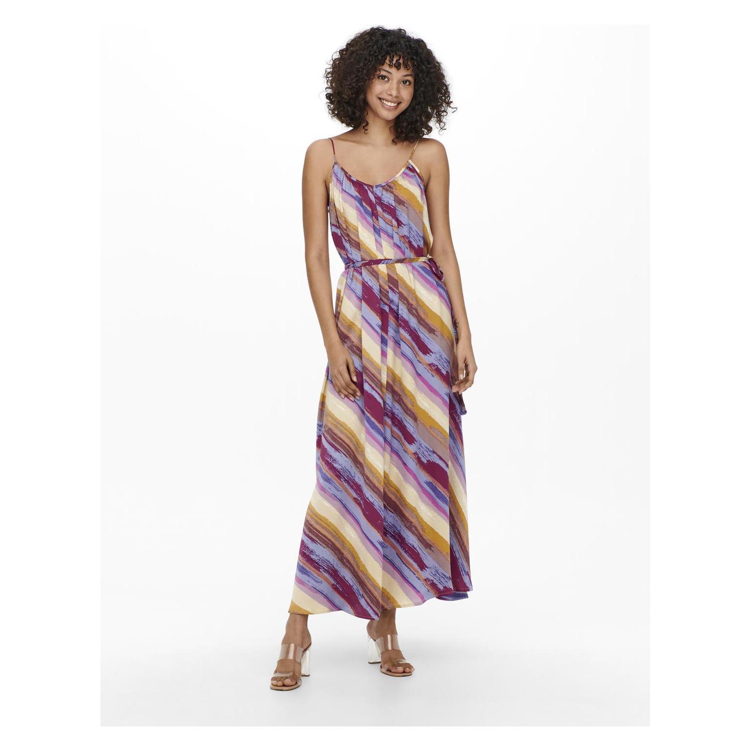 Only, Damen, Kleider, Gestreiftes Träger- Maxikleid, Braun, (L)