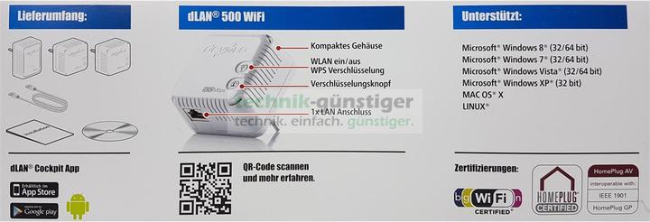 Produktbild Devolo dLAN 500 WiFi Powerline Starter Kit 3 Adapter (500 Mbit/s)