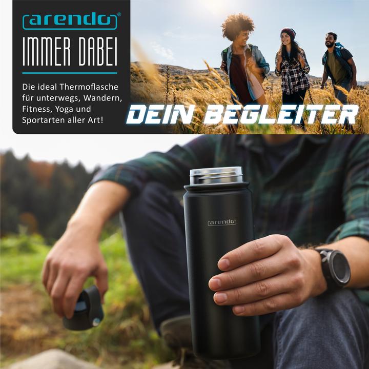 Produktbild Arendo Thermosflasche Isolierflasche auslaufsicher 0,5L Edelstahl Trinkflasche 500ml BPA-frei für Unterwegs (0.55 l)
