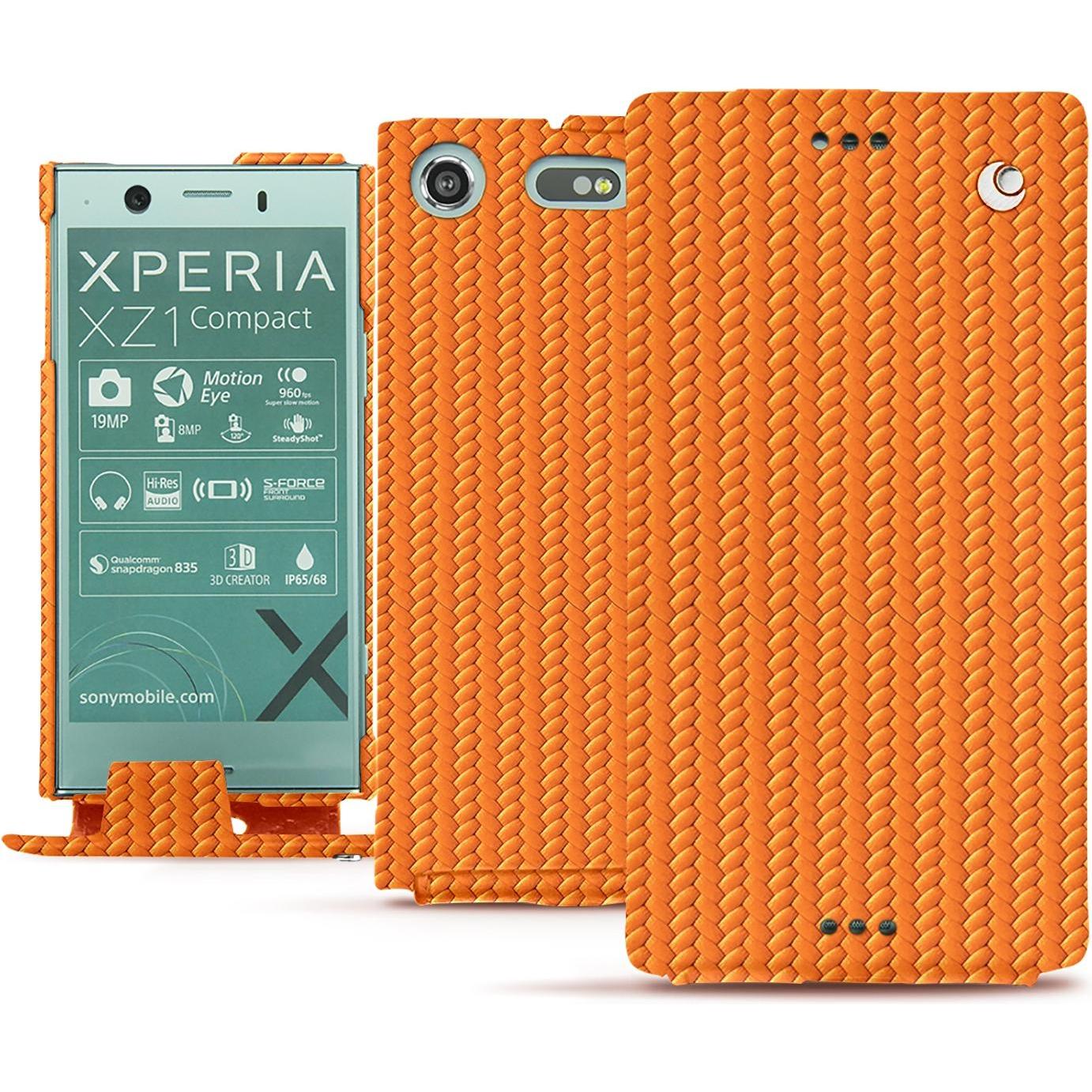 Noreve Lederschutzhülle vertikal (Sony Xperia XZ1 Compact), Smartphone Hülle, Orange
