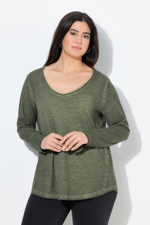 Produktbild Ulla Popken Shirt, Rollkanten, Classic, V-Ausschnitt, Langarm (58)